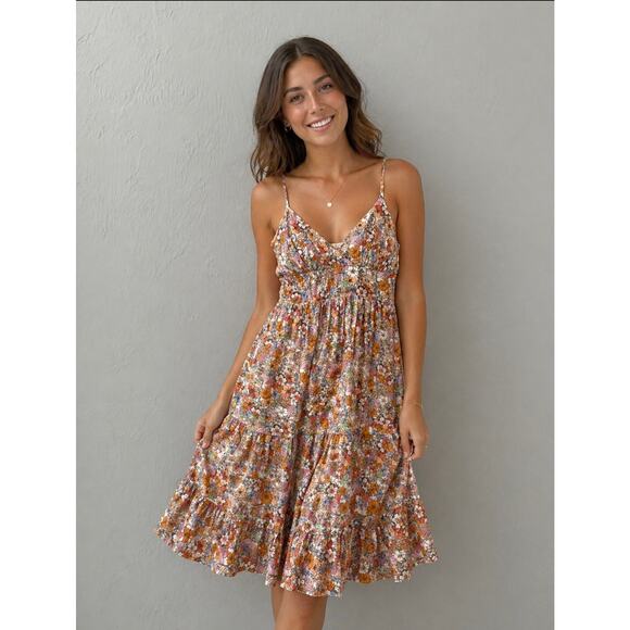 Anthropologie Dresses & Skirts - Anthropologie Maeve V Neck Spaghetti Straps Floral Open Back Orange Dress Size 2